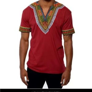 Red and Green Short Sleeve Dashiki Tee